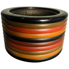 Japanese Big Antique Five Color Lacquer Banded Planter Bowl