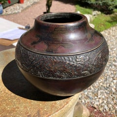 Grand vase japonais Art Déco en bronze « dragon et tigre », beauté dramatique, 1927