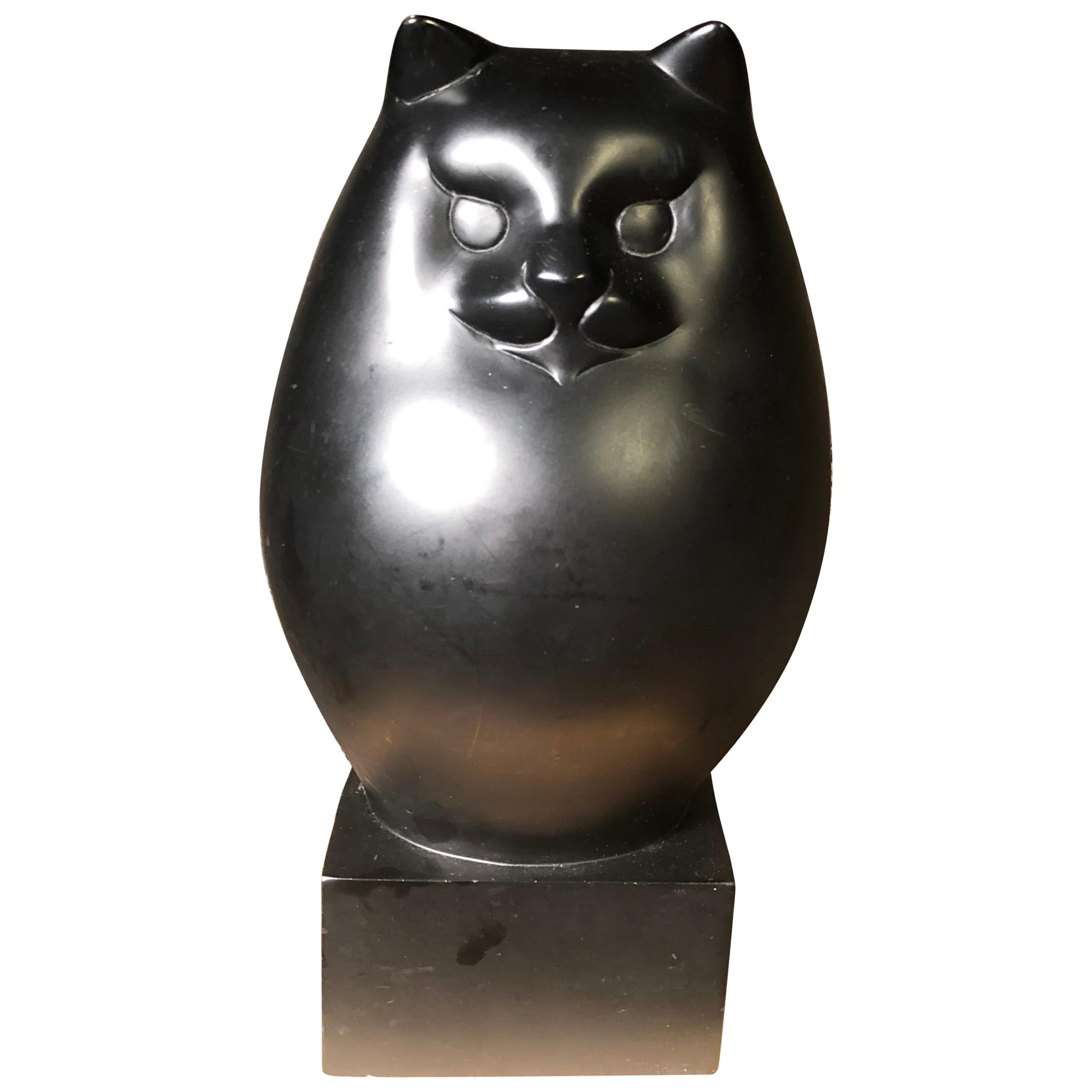 Japanese Big Black Cat with Charming Art Deco Lines and Fine Details