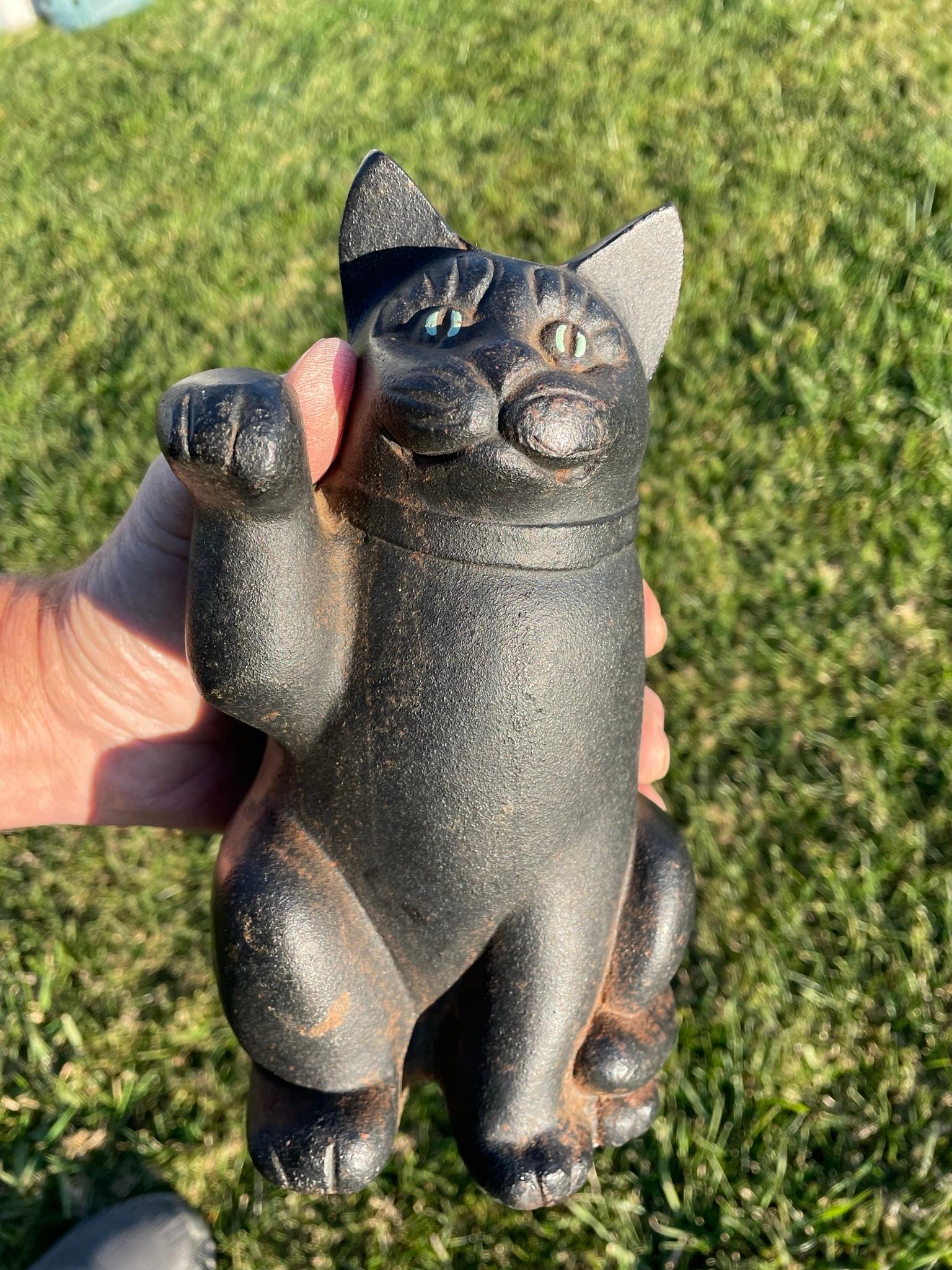 Japanese Big Black Green Eyed Fortune Money Cat 3