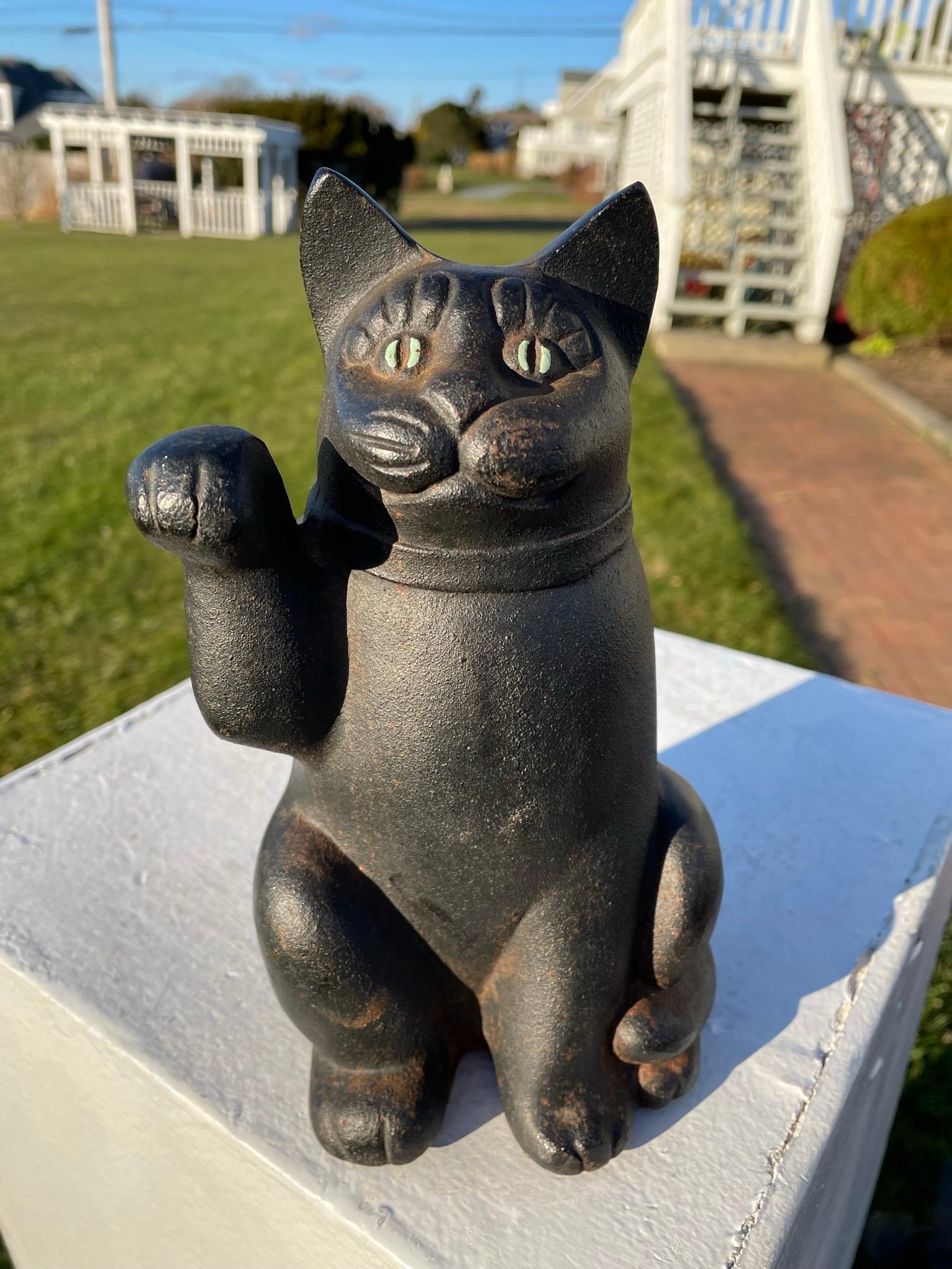 Showa Japanese Big Black Green Eyed Fortune Money Cat