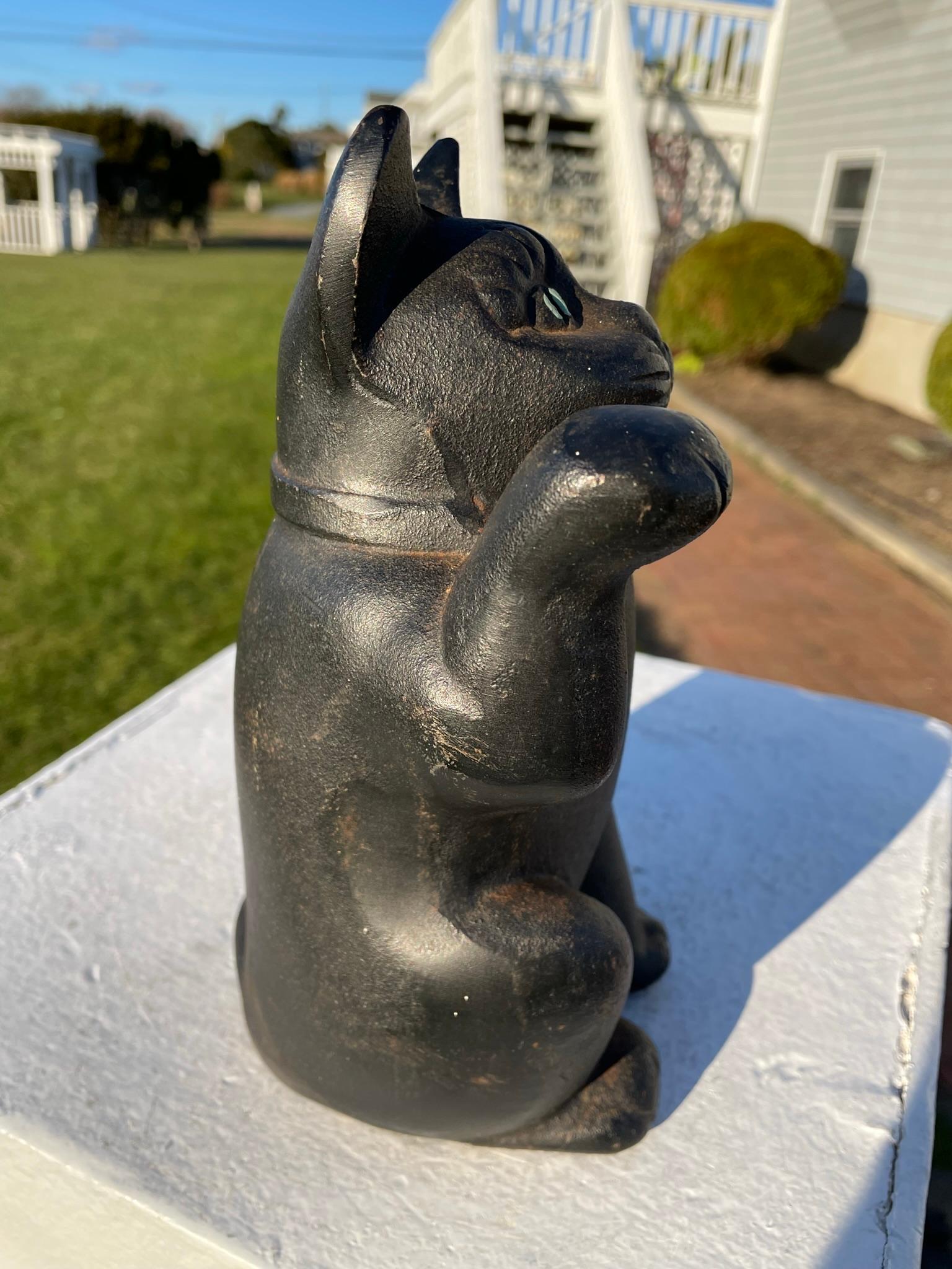 20th Century Japanese Big Black Green Eyed Fortune Money Cat