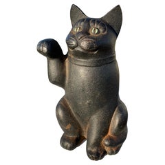 Retro Japanese Big Black Green Eyed Fortune Money Cat