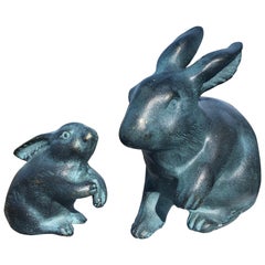 Retro  Japanese Big Blue Rabbits 