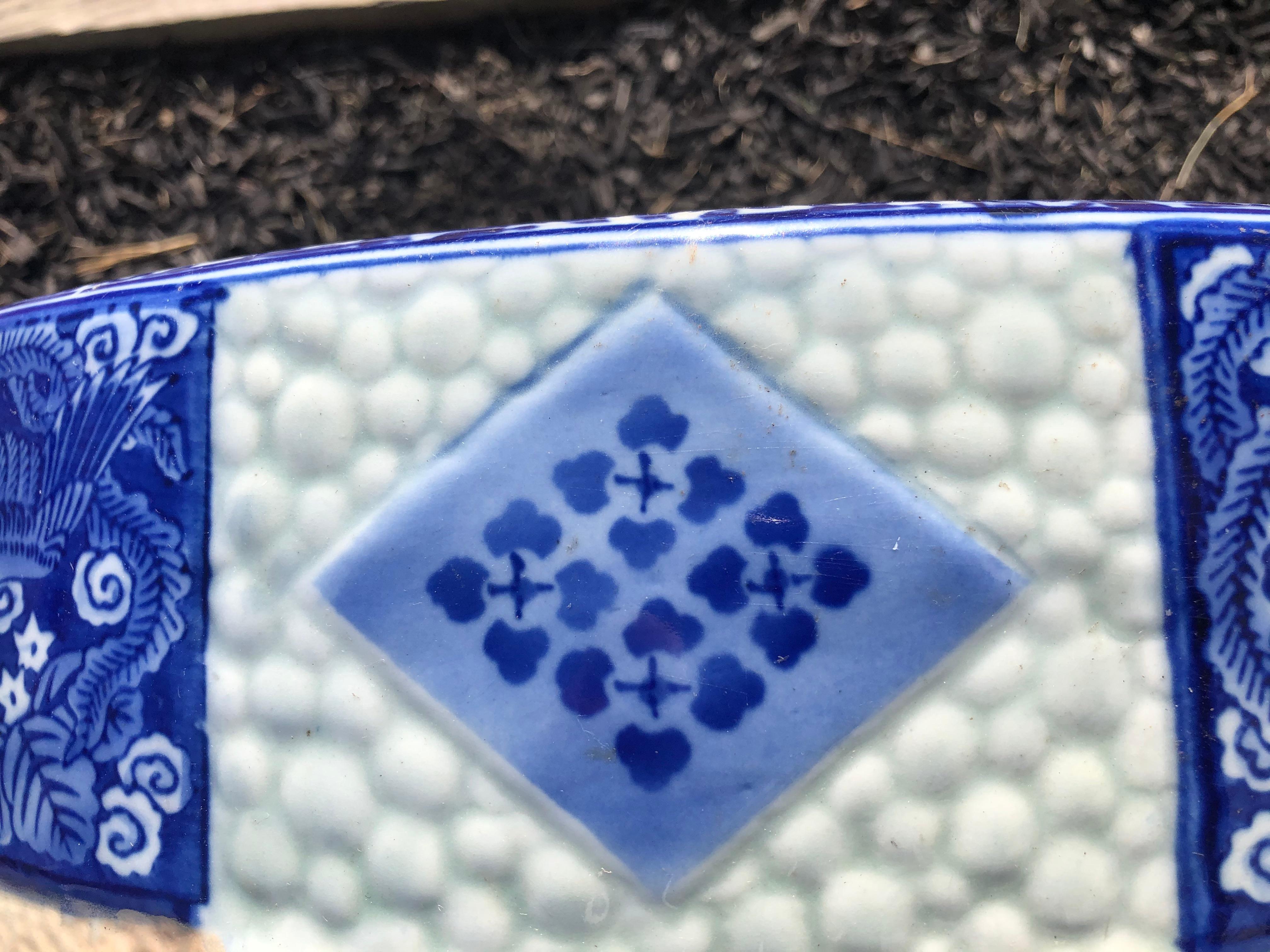 Großes japanisches Pflanzgefäß aus blauem, altem Brillantblauem Wasserbecken (Keramik)