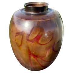 Japanese Big Brilliant Colors Murashido Bronze Red Vase, Signed Box