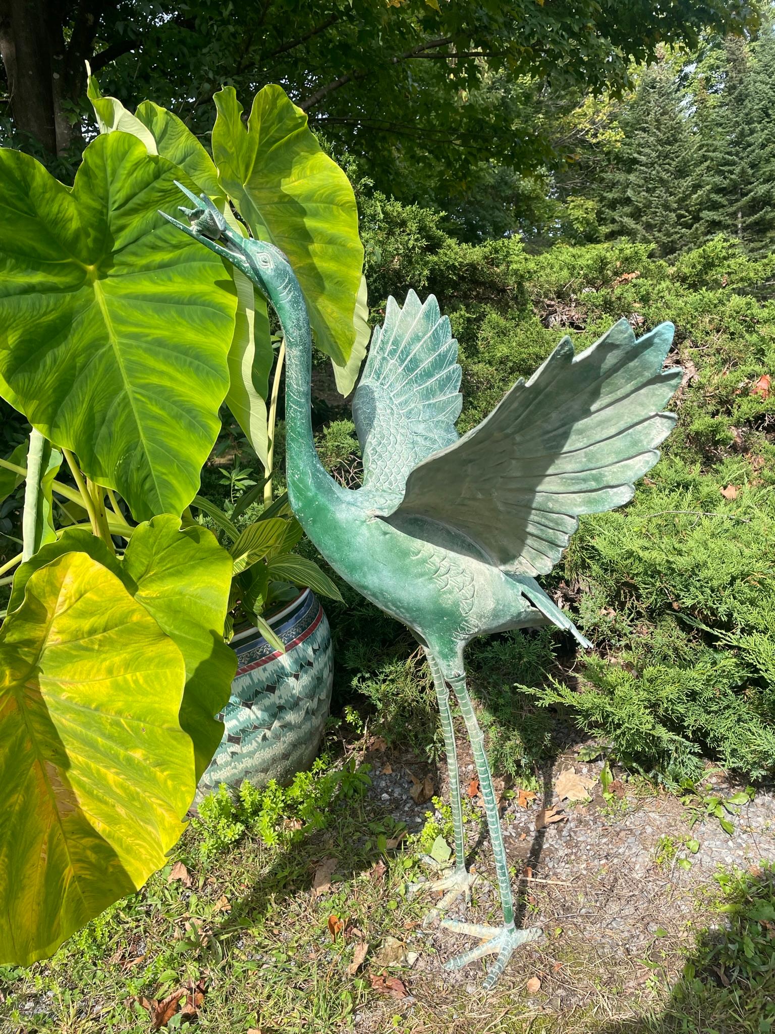 Japanese Big Bronze Crane Garden Fountain With Fine Details For Sale 5