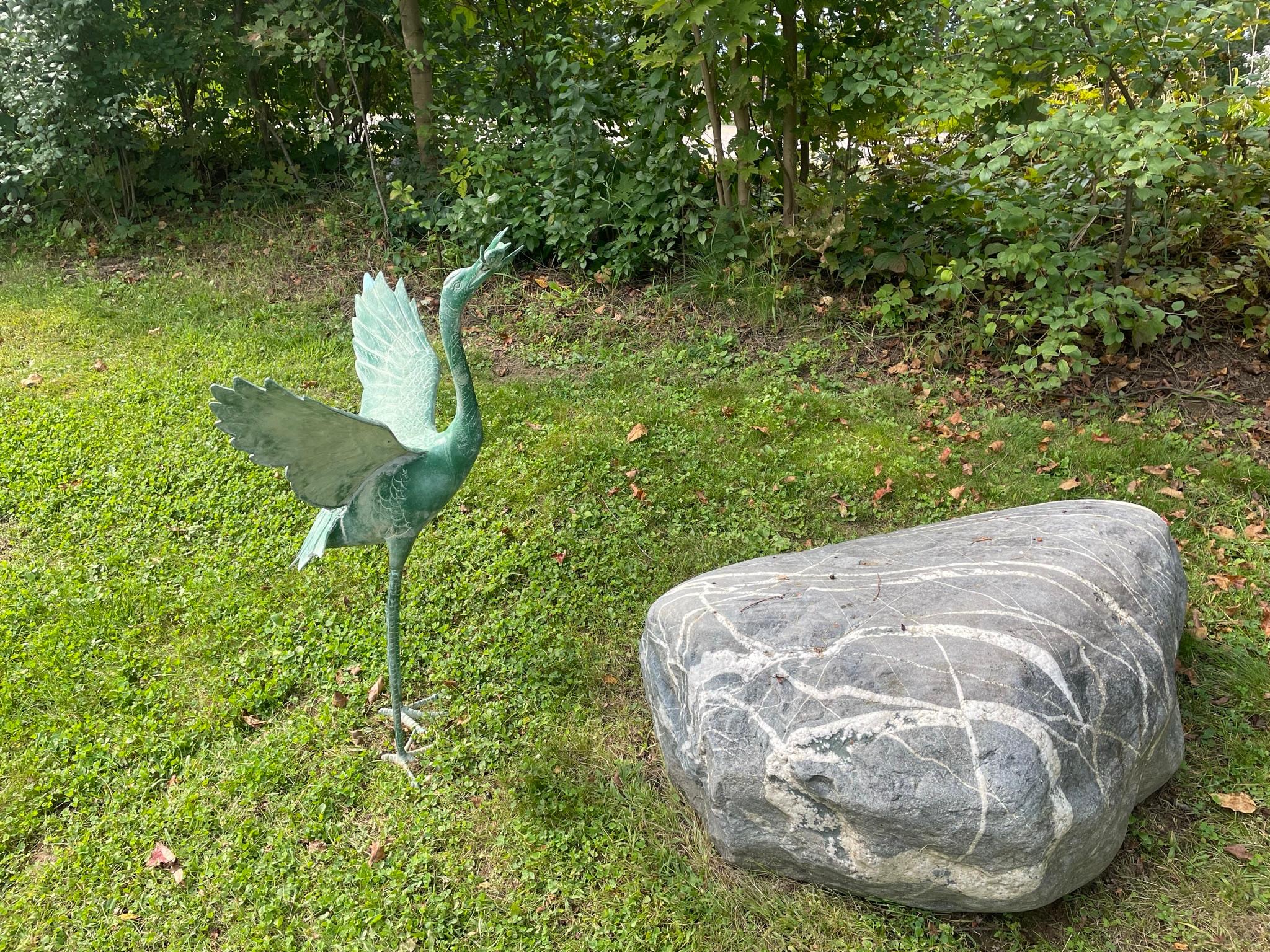 Japanese Big Bronze Crane Garden Fountain With Fine Details For Sale 9