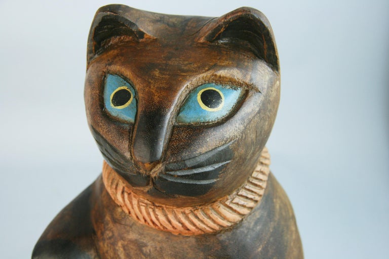 Japanese Big Fortune Money Cat Hand Carved and Painted For Sale 7