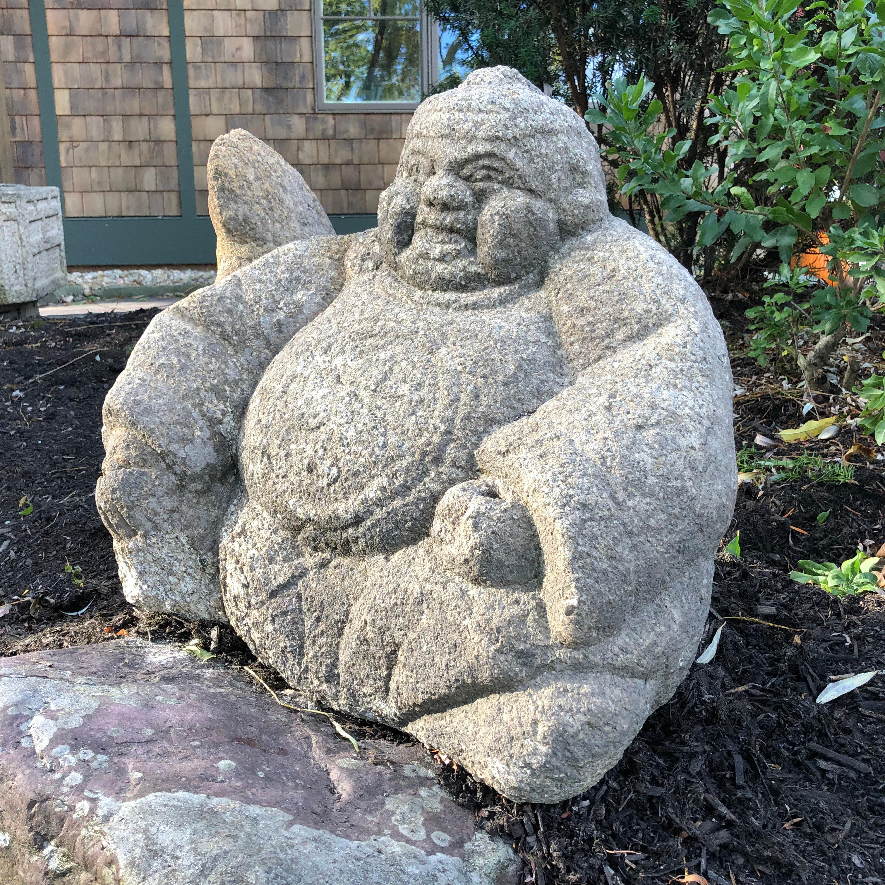 Hand-Carved Japanese Big Hand Carved Garden Stone God of Business And Fishermen