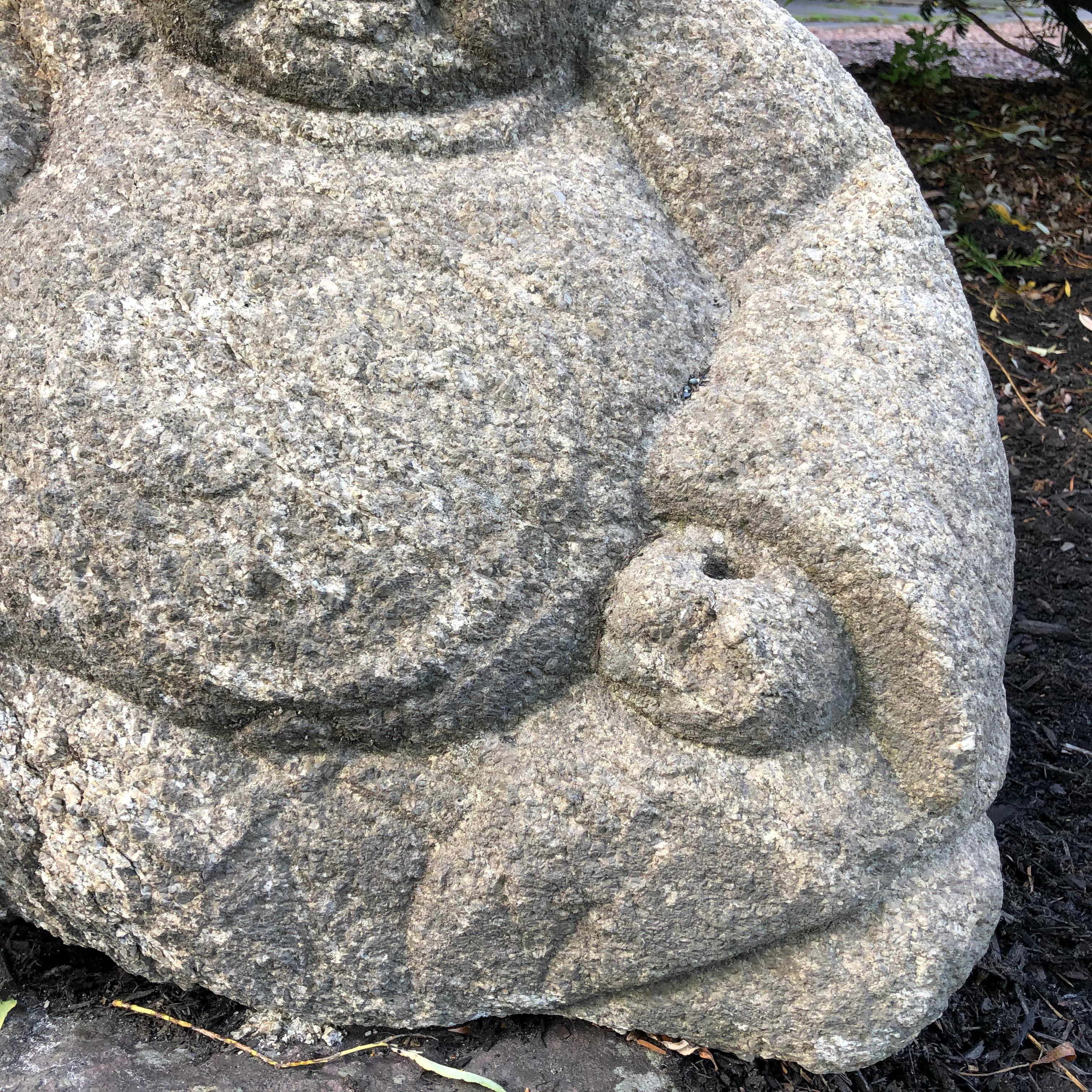 Japanese Big Hand Carved Garden Stone God of Business And Fishermen In Good Condition In South Burlington, VT