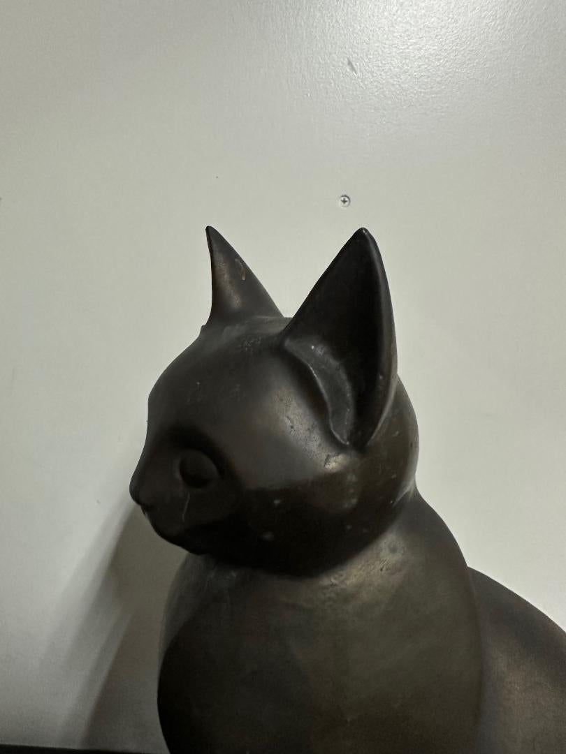 Japanese Big Hand Cast Bronze Cat Art Deco With Fine Details, Signed 2