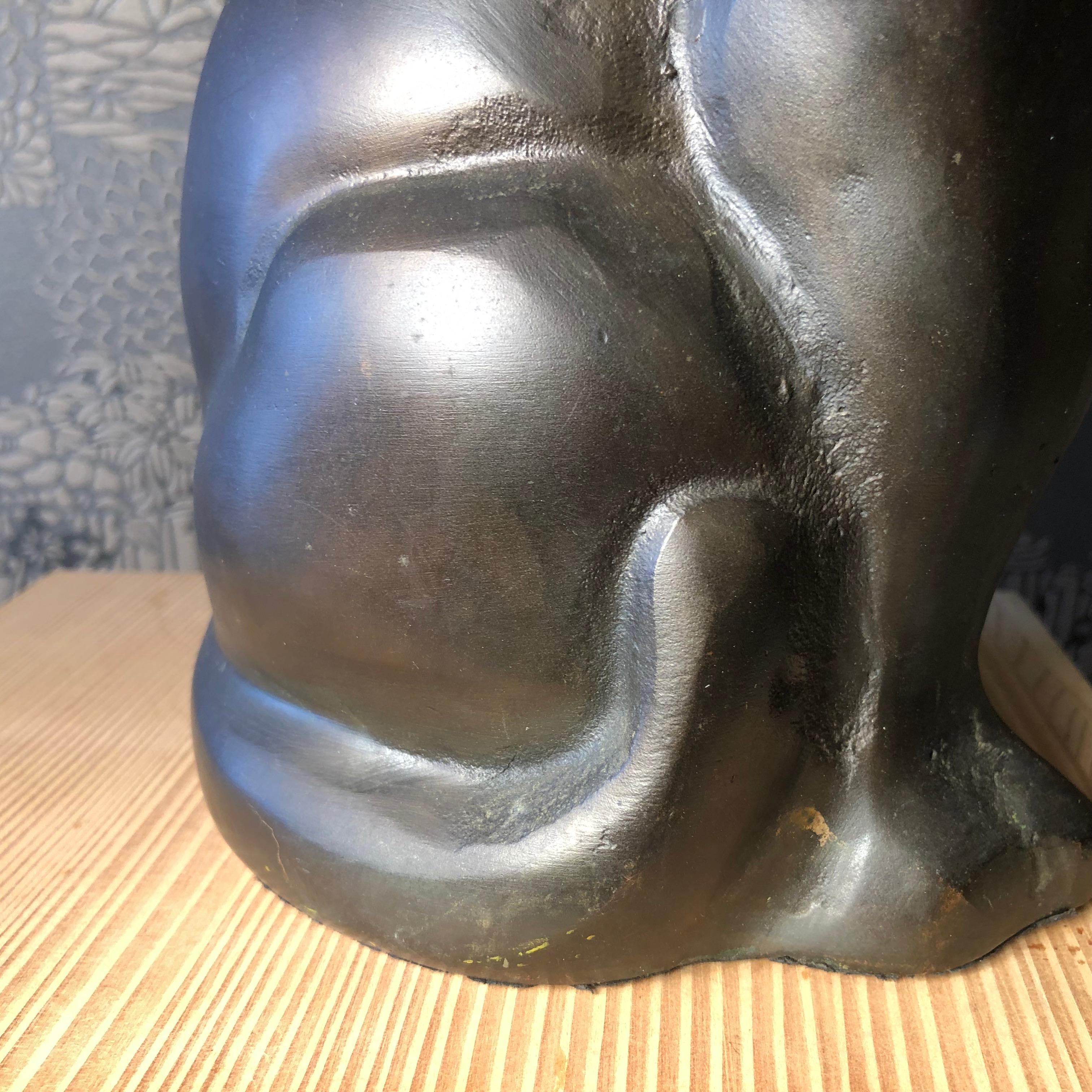 Japanese Big Hand Cast Bronze Cat Charming Art Deco Lines and Fine Details 5
