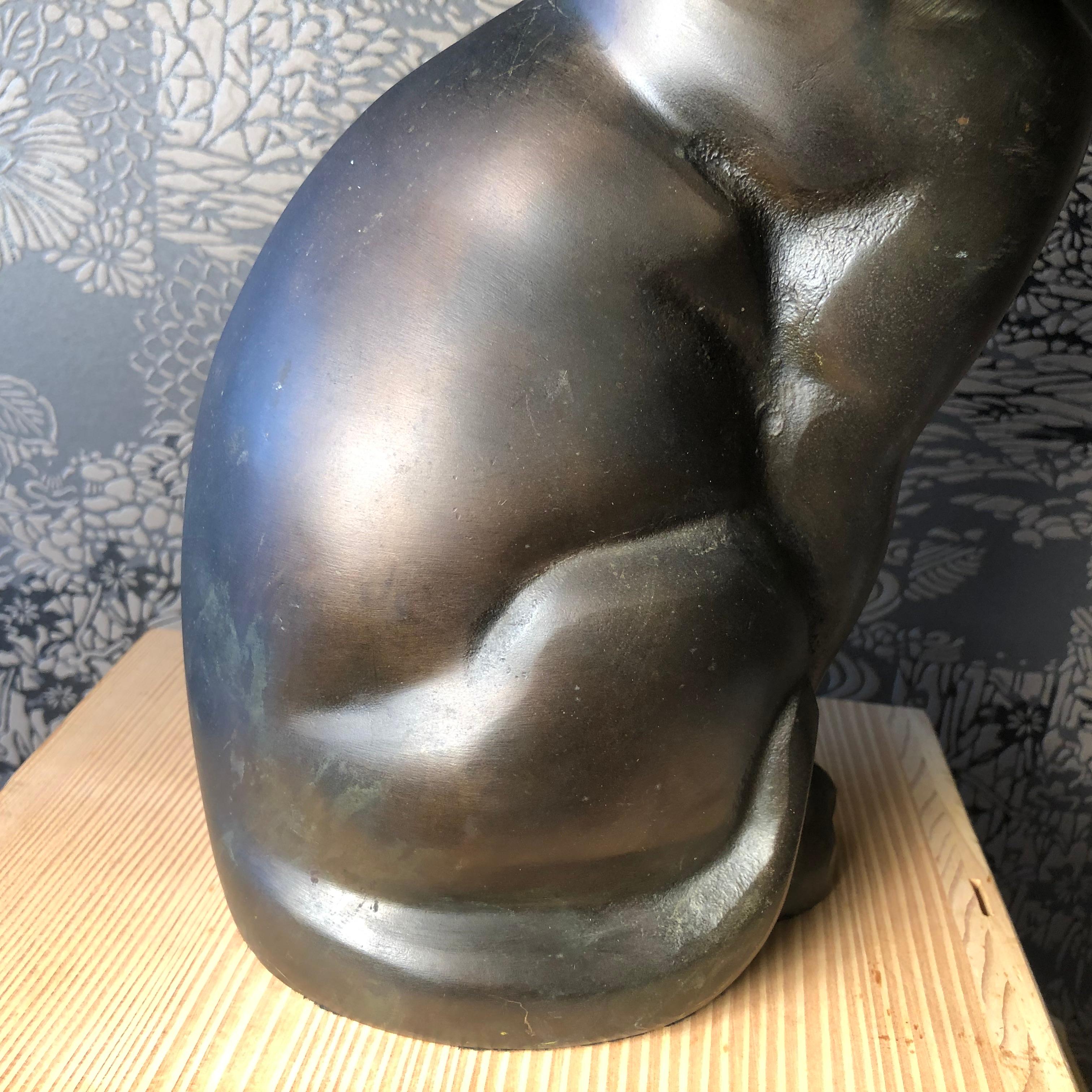 Japanese Big Hand Cast Bronze Cat Charming Art Deco Lines and Fine Details 7