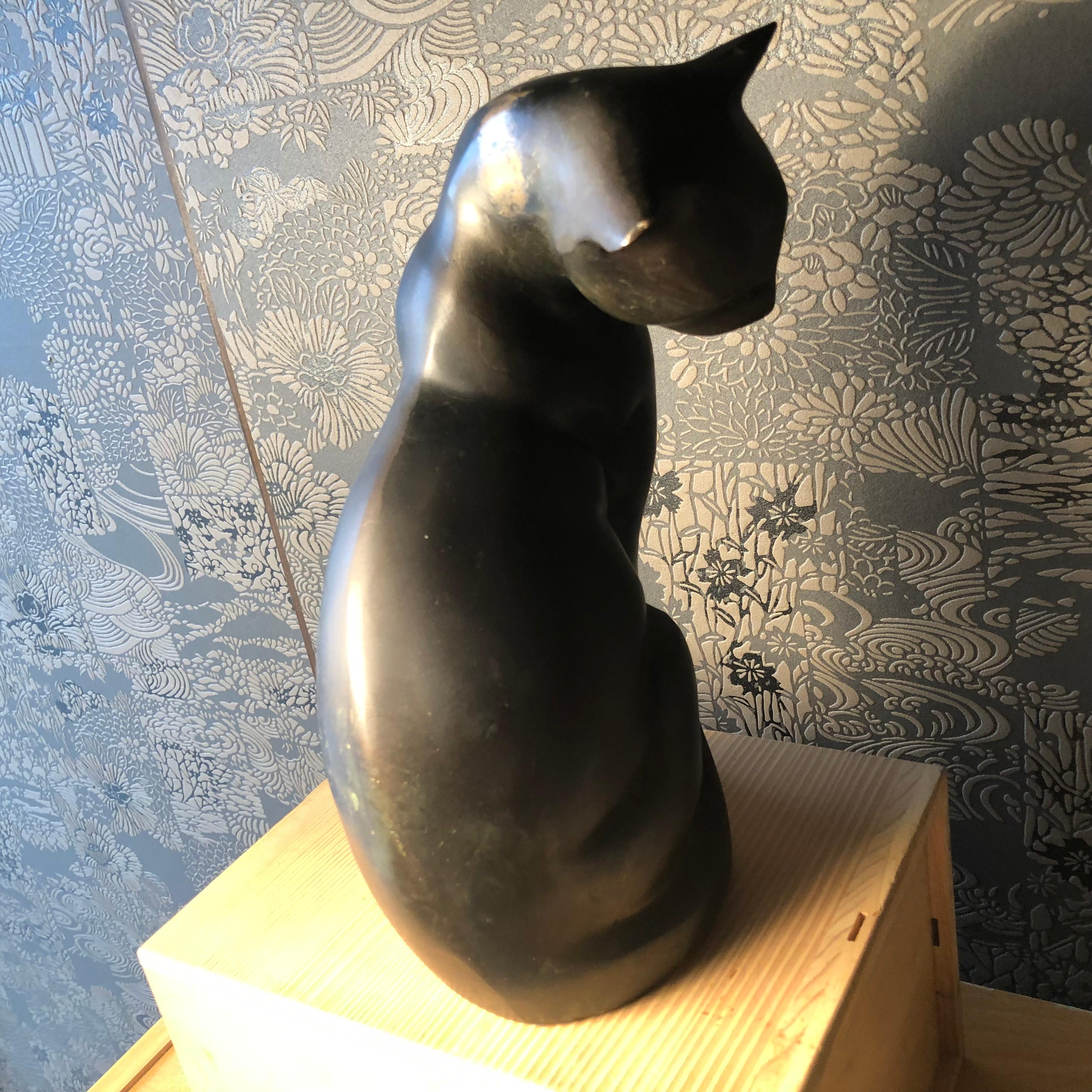 Japanese Big Hand Cast Bronze Cat Charming Art Deco Lines and Fine Details 10