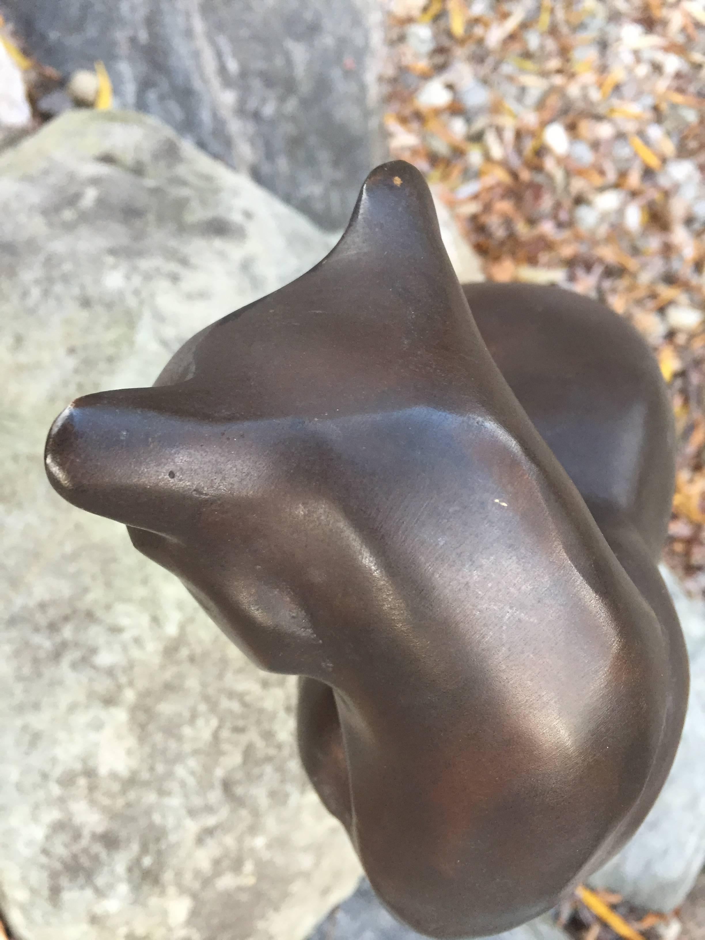 Japanese Big Hand Cast Bronze Cat Charming Art Deco Lines and Fine Details 1