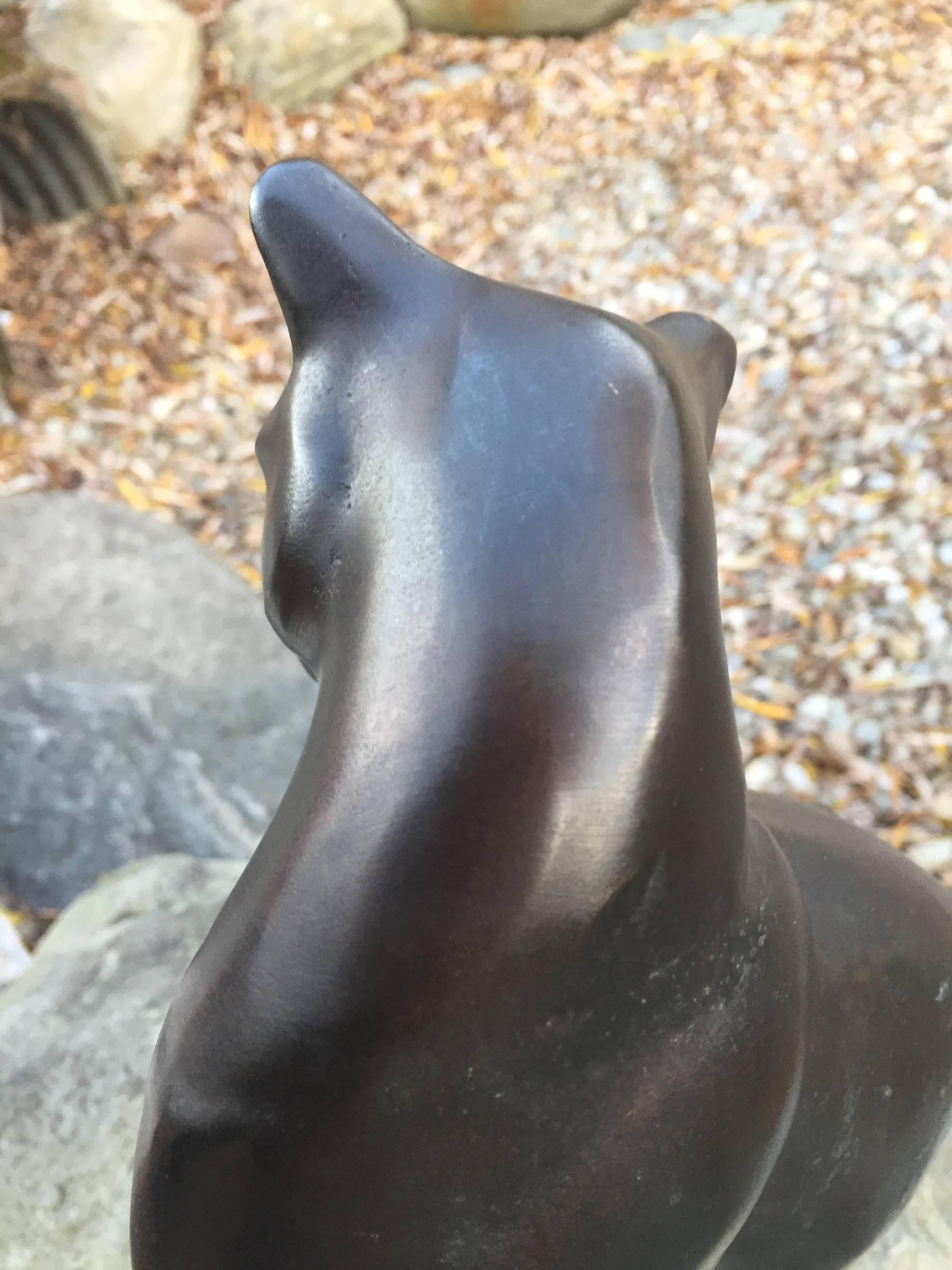 Japanese Big Hand Cast Bronze Cat Charming Art Deco Lines and Fine Details 2