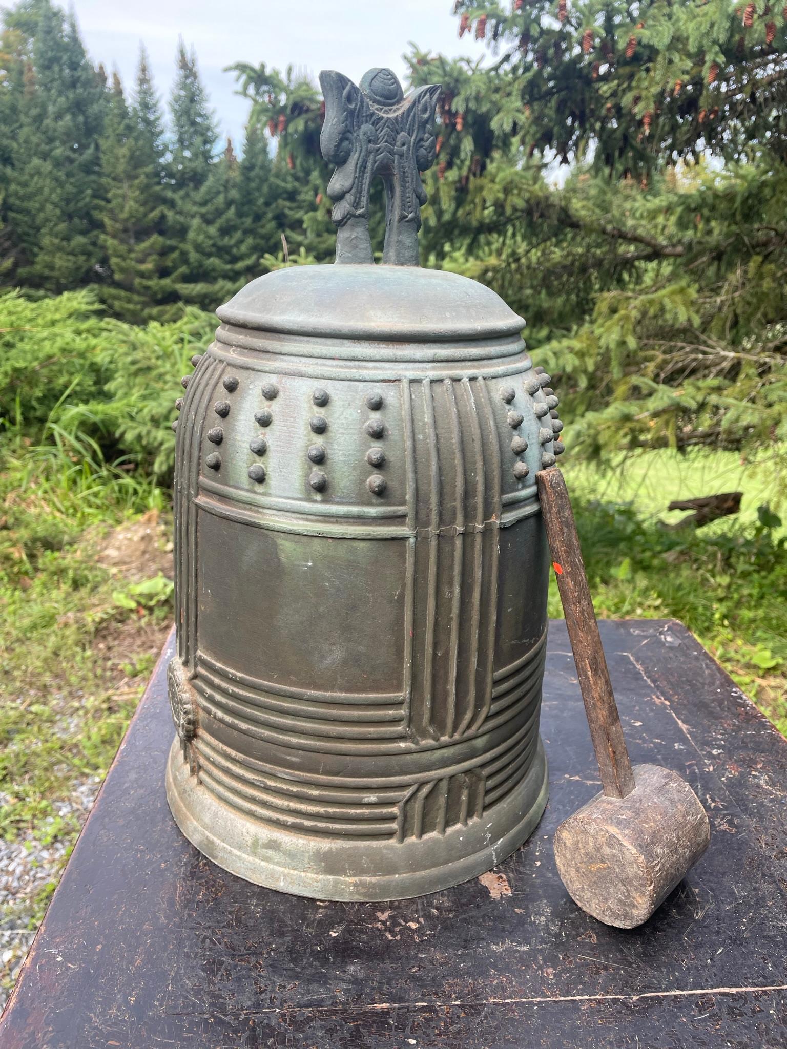 Japanese Big Old Bronze Temple Bell with Brilliant Resonating Sound, 18Inches For Sale 8