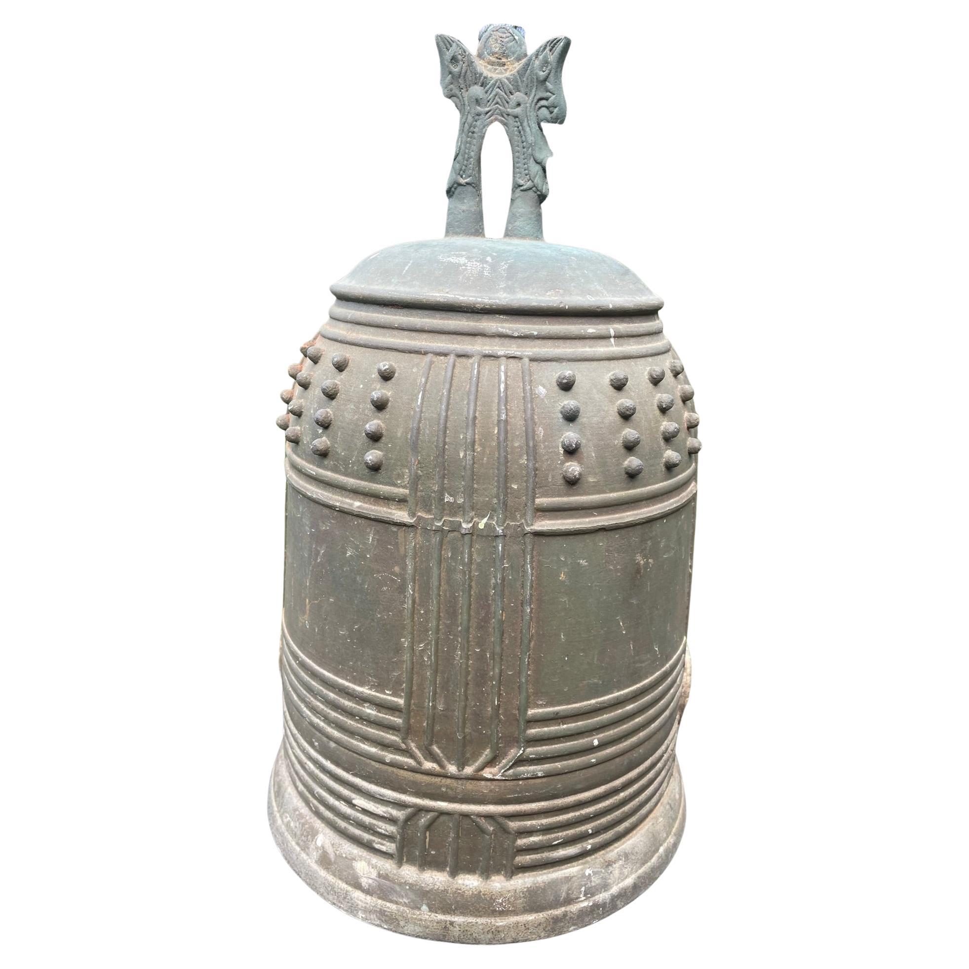 Japanese Big Old Bronze Temple Bell with Brilliant Resonating Sound, 18Inches For Sale