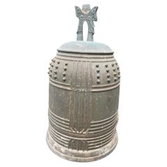 Antique Japanese Big Old Bronze Temple Bell with Brilliant Resonating Sound, 18Inches