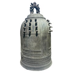 Vintage Japanese Big Old Bronze Temple Bell with Rare Signature, Bold Sound