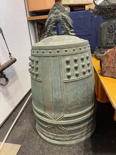 Japanese Big Old Bronze Temple Bell with Rare Signatures, Bold Sound