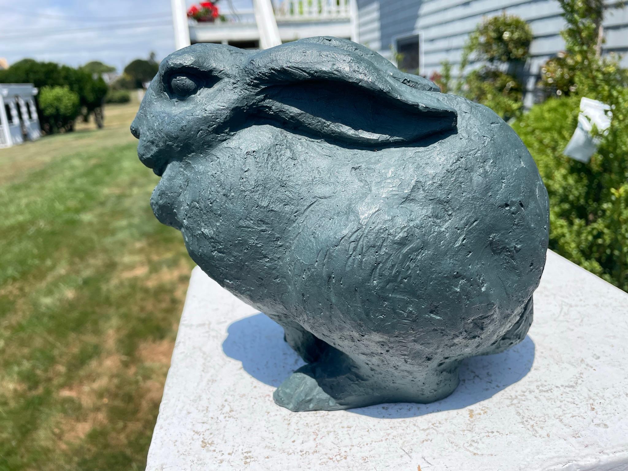 Showa Japanese Big Old Signed Blue Teal Garden Rabbit  Mint, Signed, and Boxed For Sale