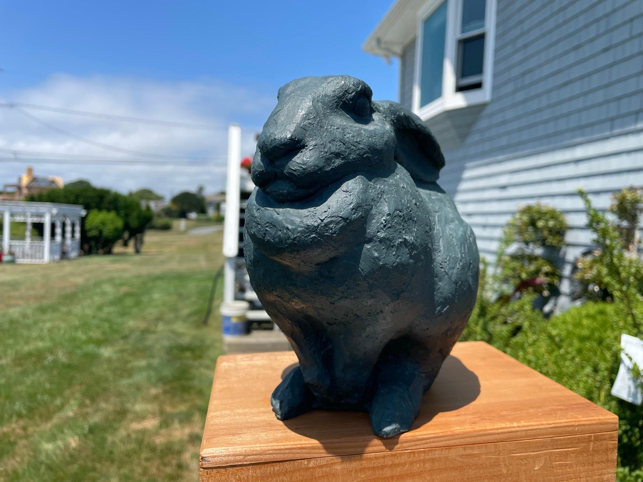 Japanese Big Old Signed Blue Teal Garden Rabbit  Mint, Signed, and Boxed In Good Condition For Sale In South Burlington, VT