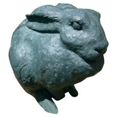 Japanese Big Old Signed Blue Teal Garden Rabbit Mint, Signed, and Boxed
