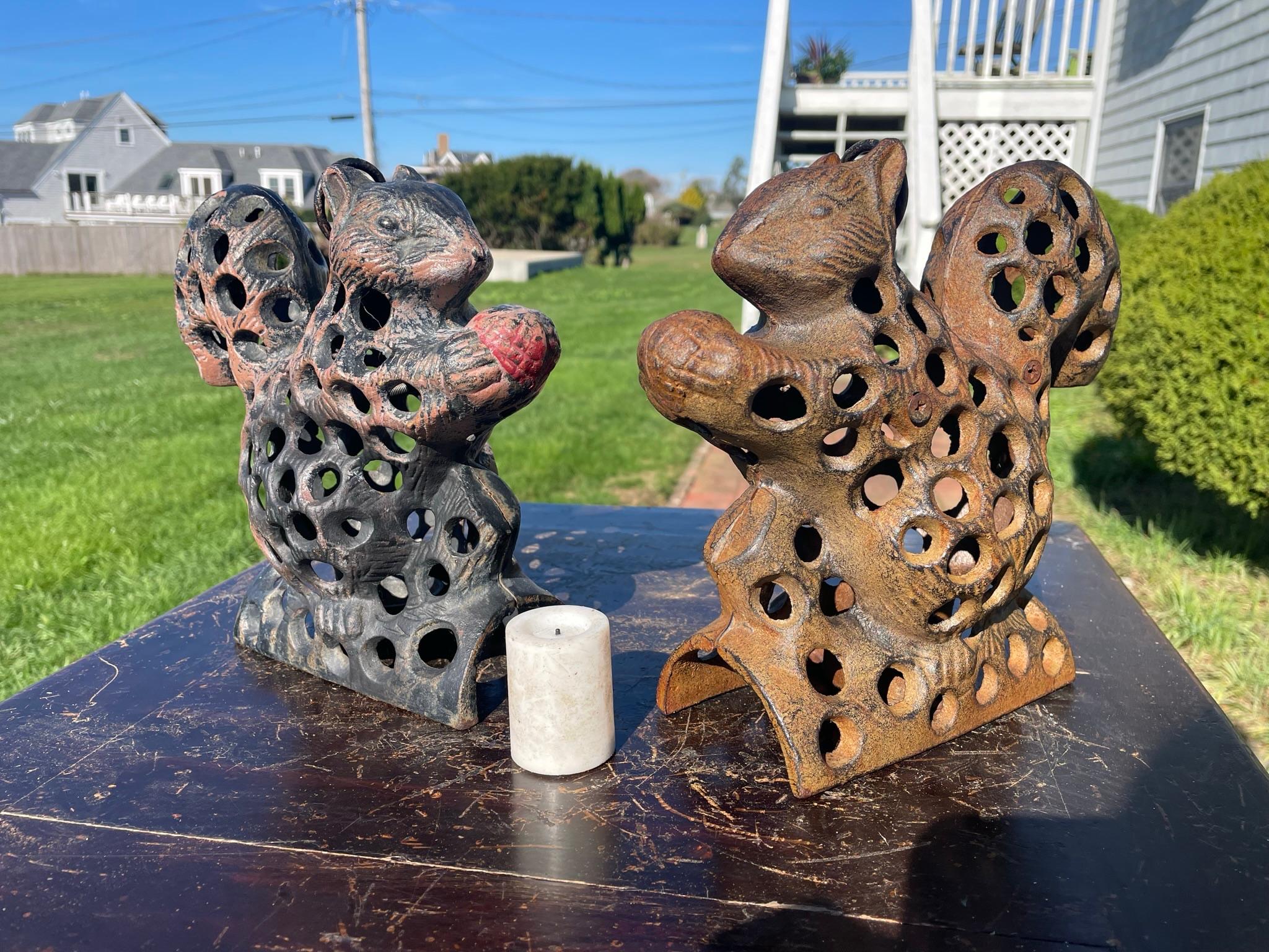 Hand-Crafted Japanese Big Pair Hand Painted Squirrel Lanterns For Sale