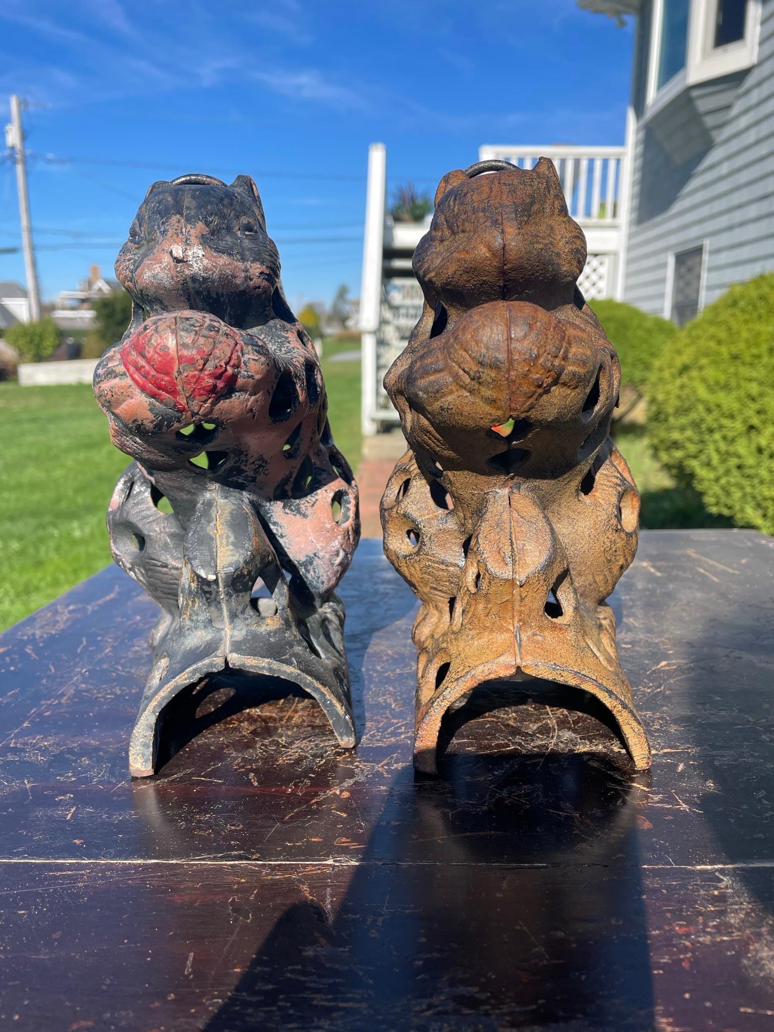 Japanese Big Pair Hand Painted Squirrel Lanterns For Sale 1