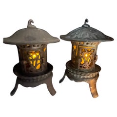 Japanese Big Pair Orchid and Flower Lighting Lanterns