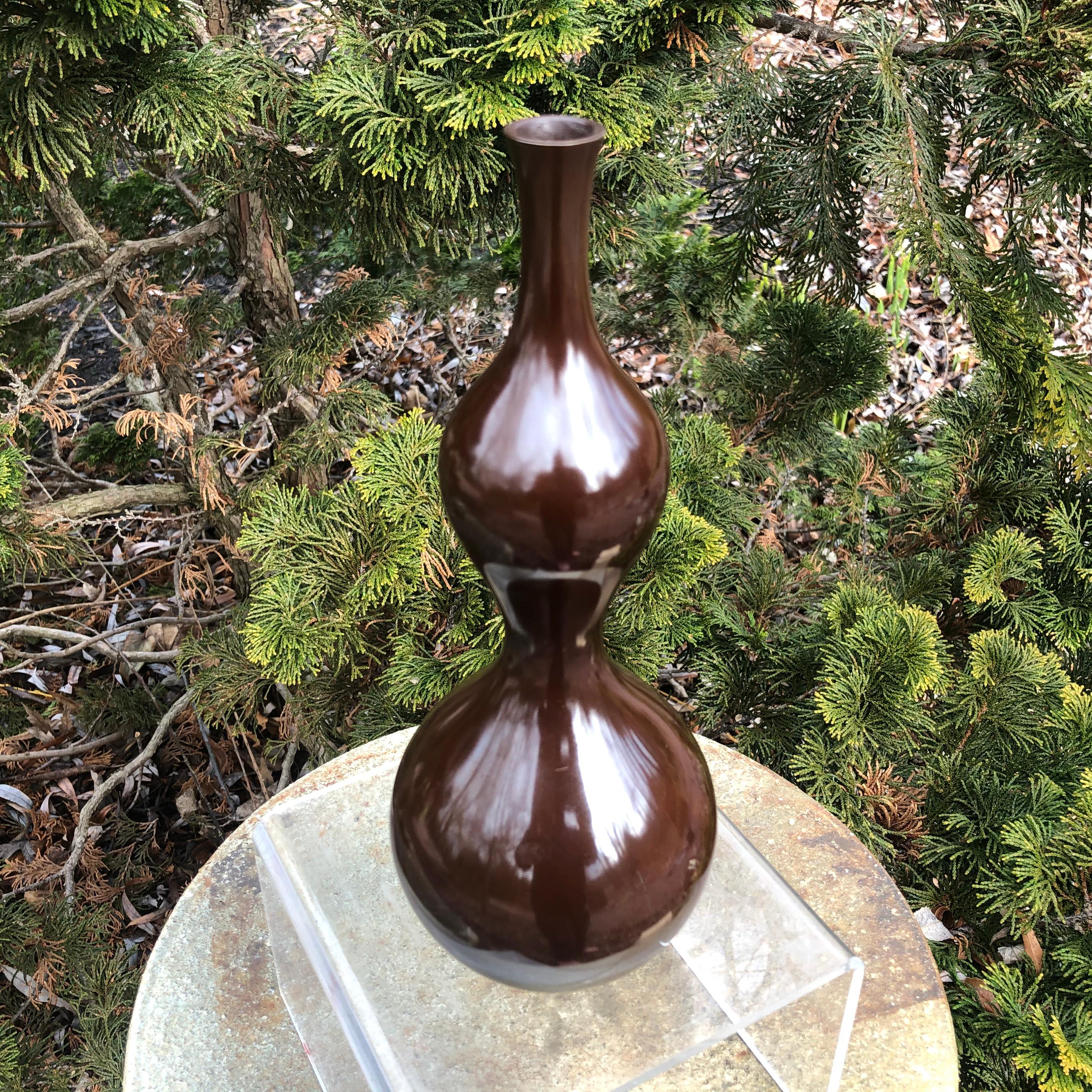 Japanese Big Sensual Full Gourd Bronze Bud Vase and Signed Box 2