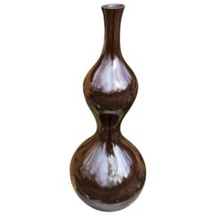 Japanese Big Sensual Full Gourd Bronze Bud Vase and Signed Box