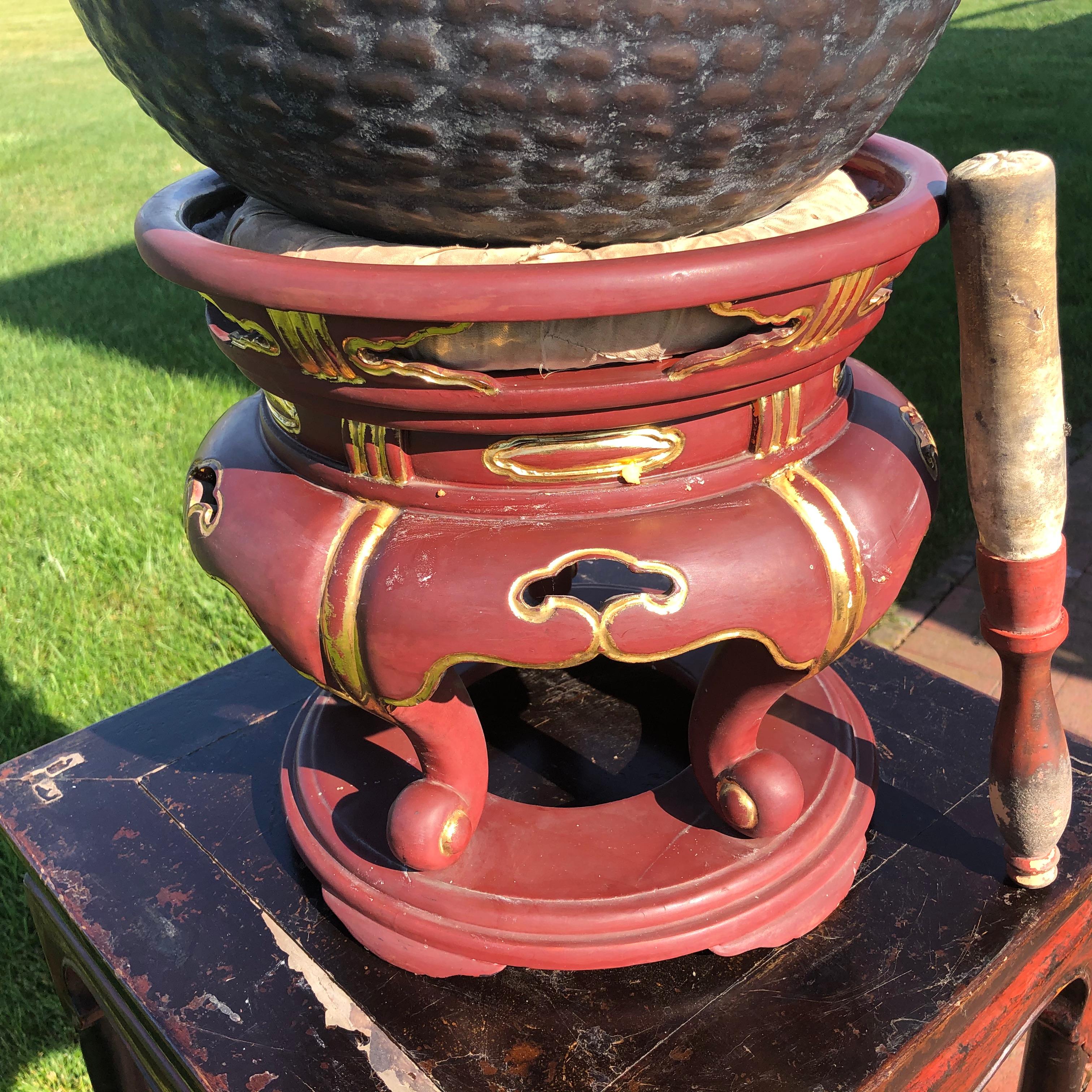 Japanese Big Antique Bronze Meditation Bell Calming Sound, Signed 3