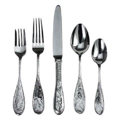 Japanese Bird Audubon by Ricci Stainless Flatware Tableware Set Service 12 New