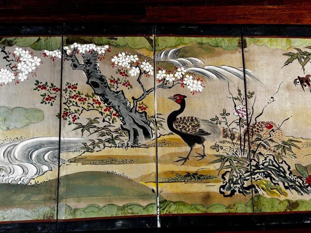 Écran d'oiseaux japonais, de bambous et de pruniers à l'heure d'été en vente 3
