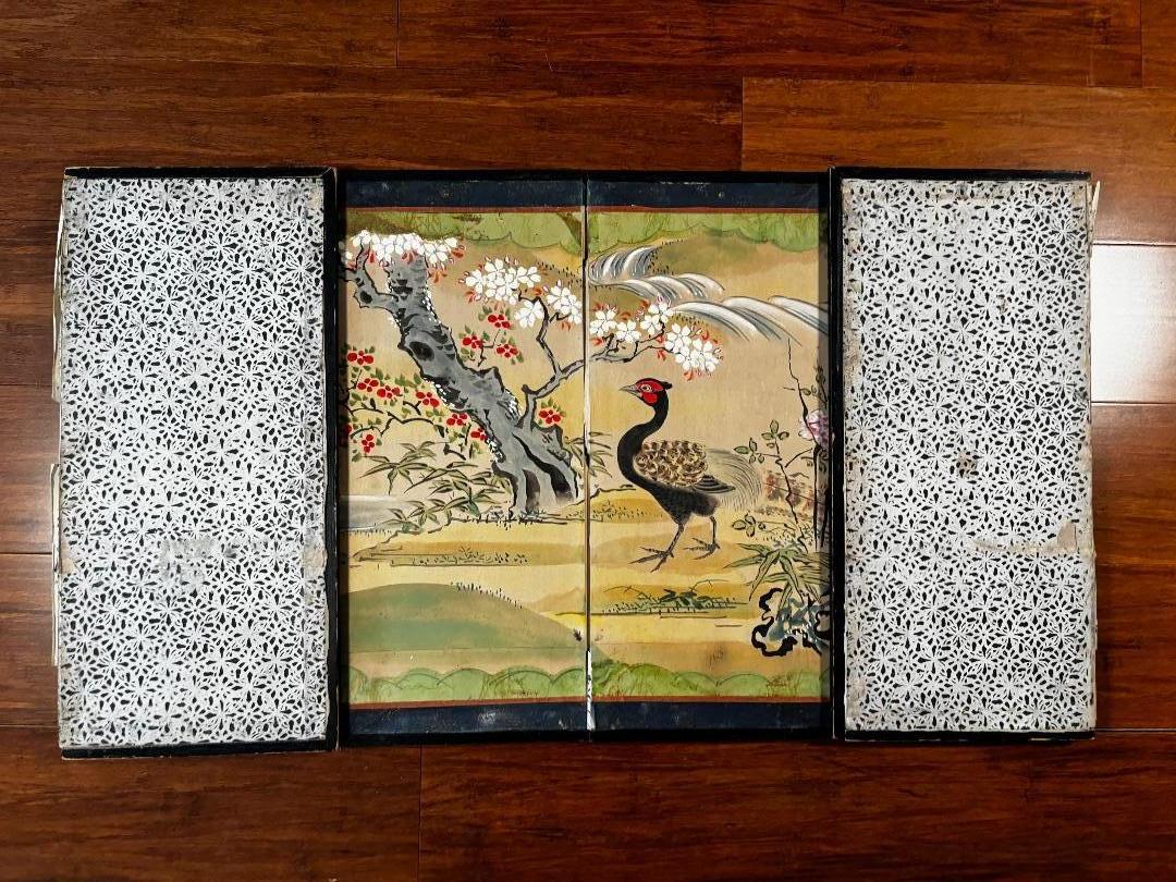Japanese Birds, Bamboo, And Plum Tree Summer Time Screen For Sale 5