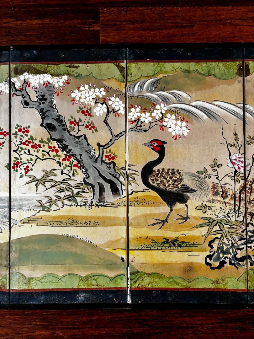 Japanische Vögel, Bambus, und Pflaumenbaum Sommerzeit Bildschirm (Handbemalt) im Angebot