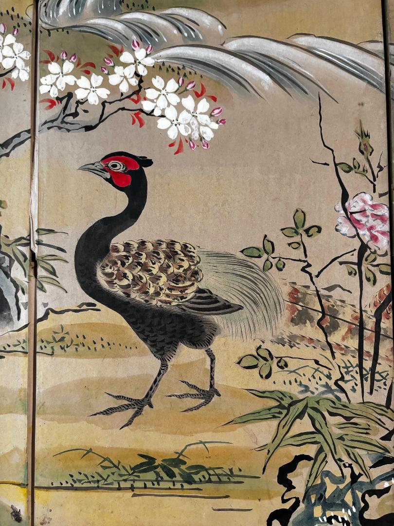 Japanische Vögel, Bambus, und Pflaumenbaum Sommerzeit Bildschirm (20. Jahrhundert) im Angebot