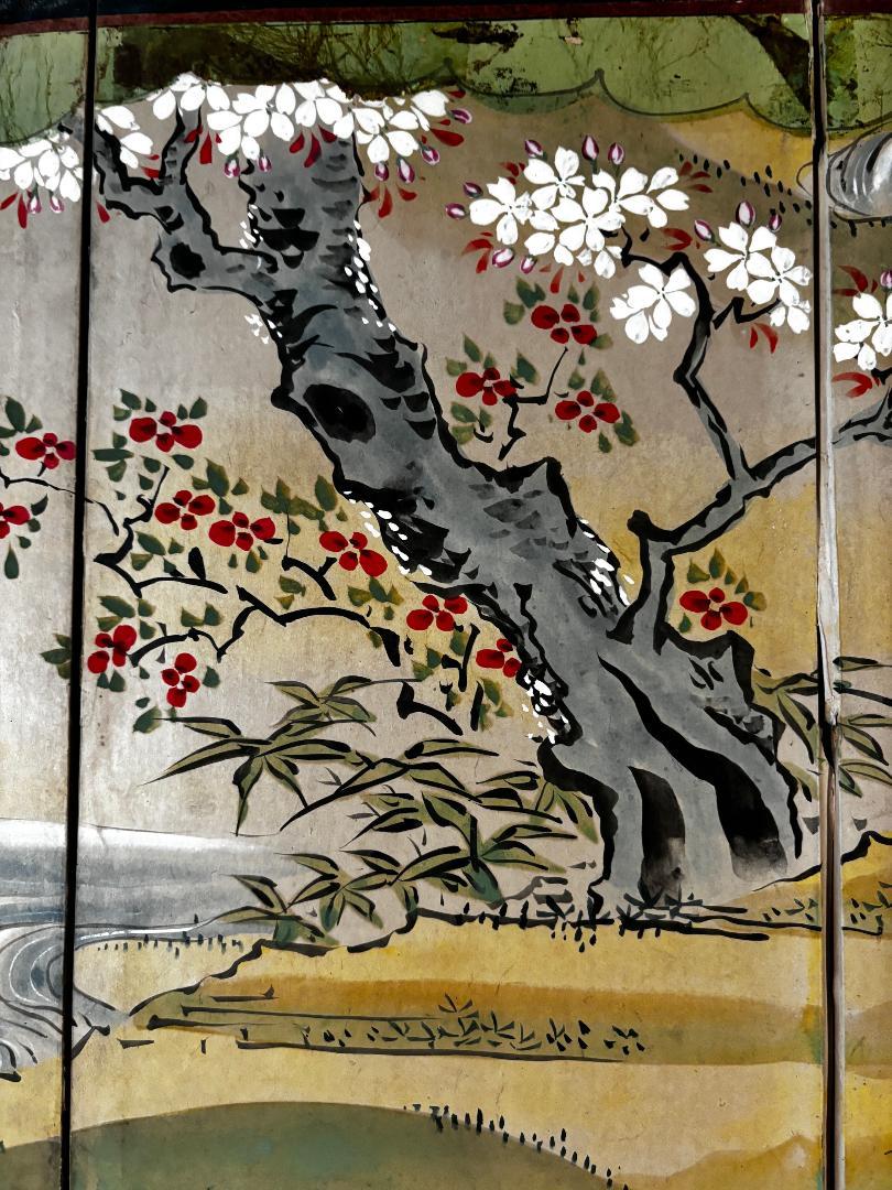 20ième siècle Écran d'oiseaux japonais, de bambous et de pruniers à l'heure d'été en vente