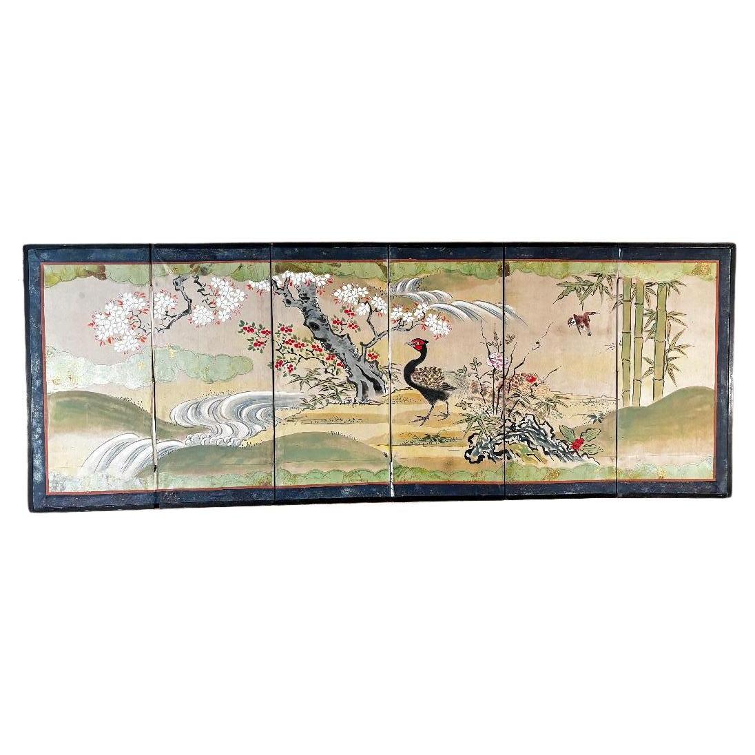 Japanese Birds, Bamboo, And Plum Tree Summer Time Screen For Sale