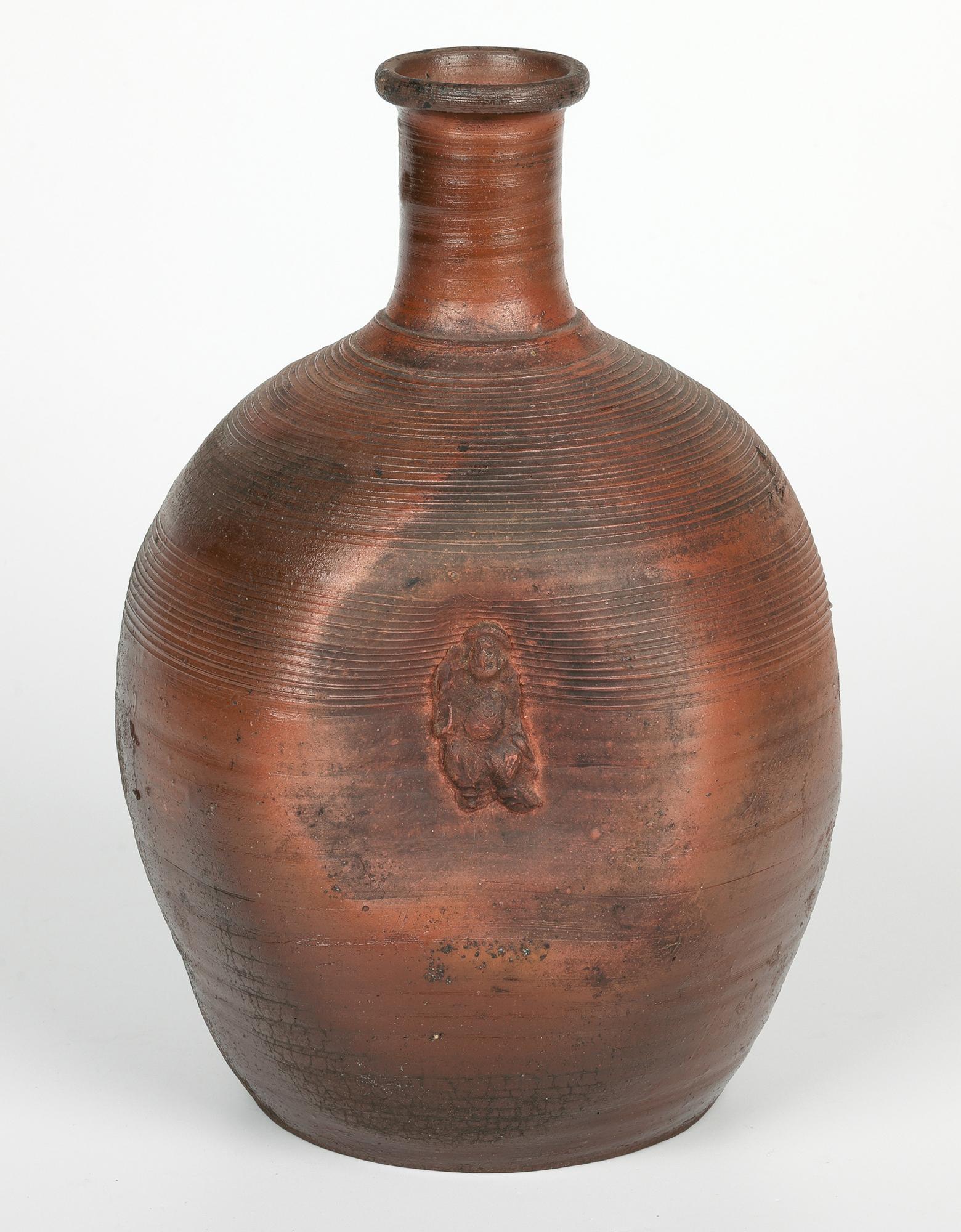 Japanese Bizen Ware Figural Dimple Molded Bottle Vase 6