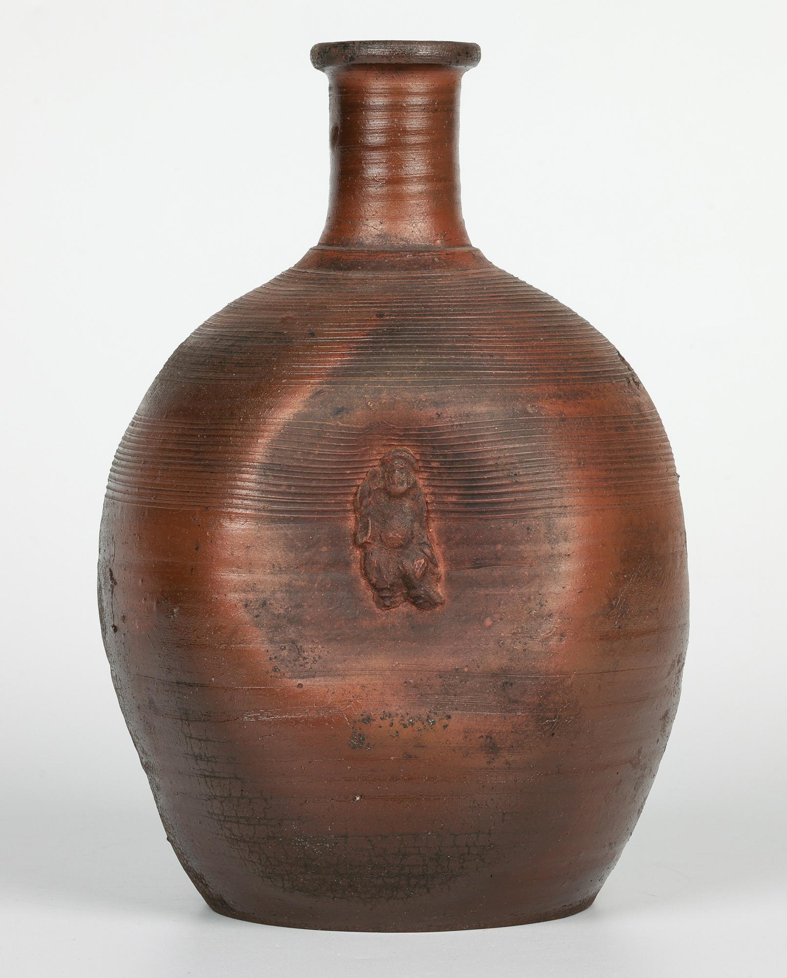 19th Century Japanese Bizen Ware Figural Dimple Molded Bottle Vase