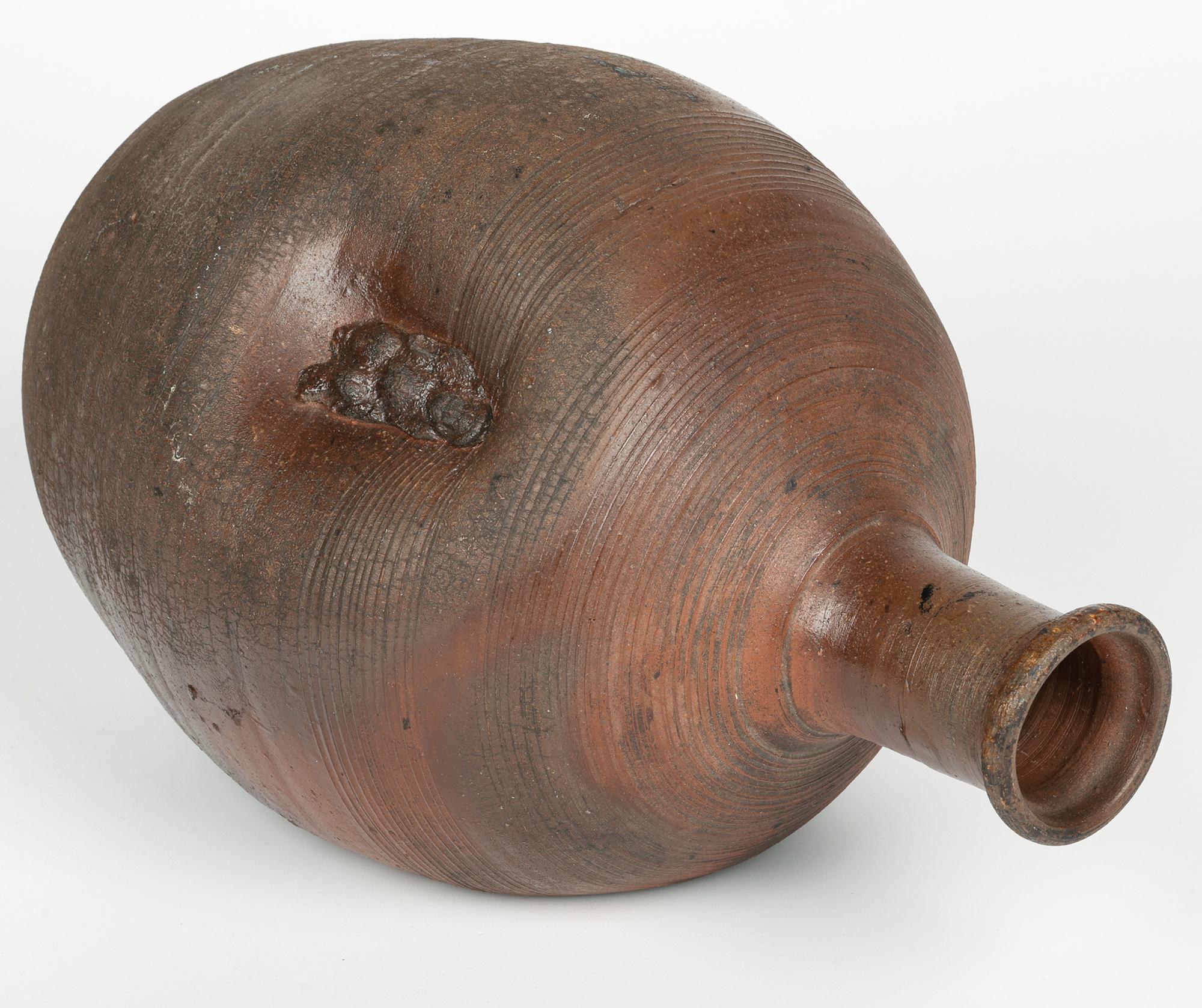 Stoneware Japanese Bizen Ware Figural Dimple Molded Bottle Vase
