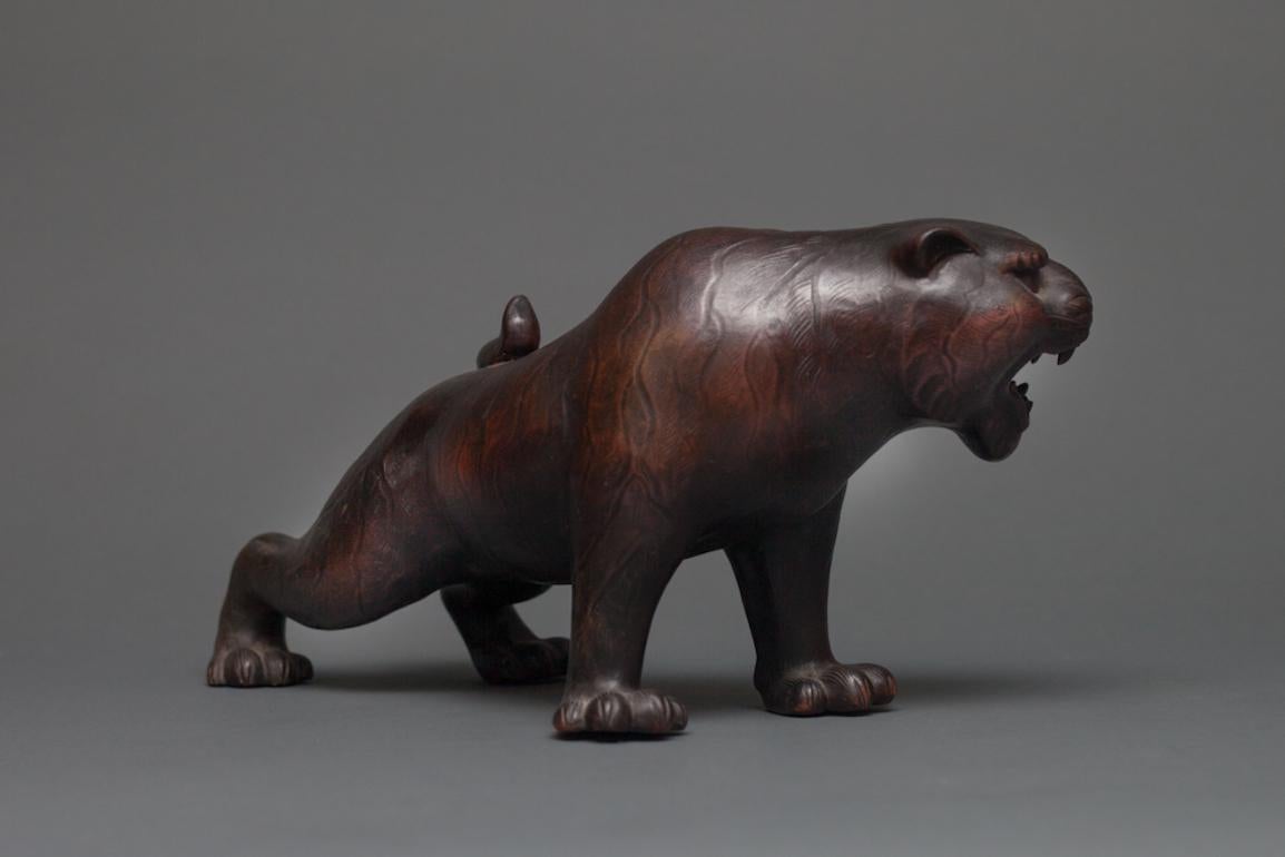 Early 20th Century Japanese Bizen Ware Sculpture of a Tiger