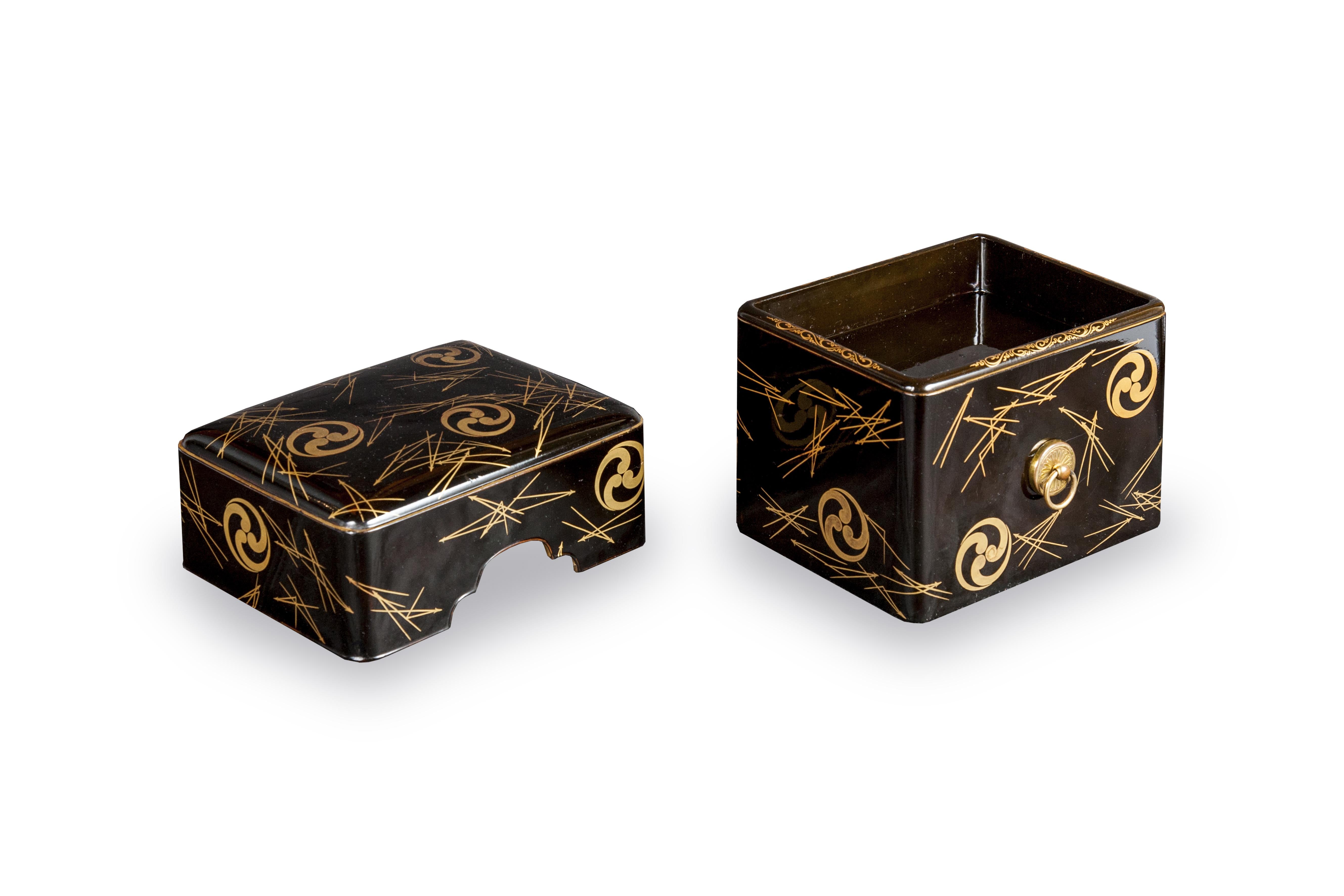 19th Century Japanese Black and Gold Lacquer Kushibako For Sale
