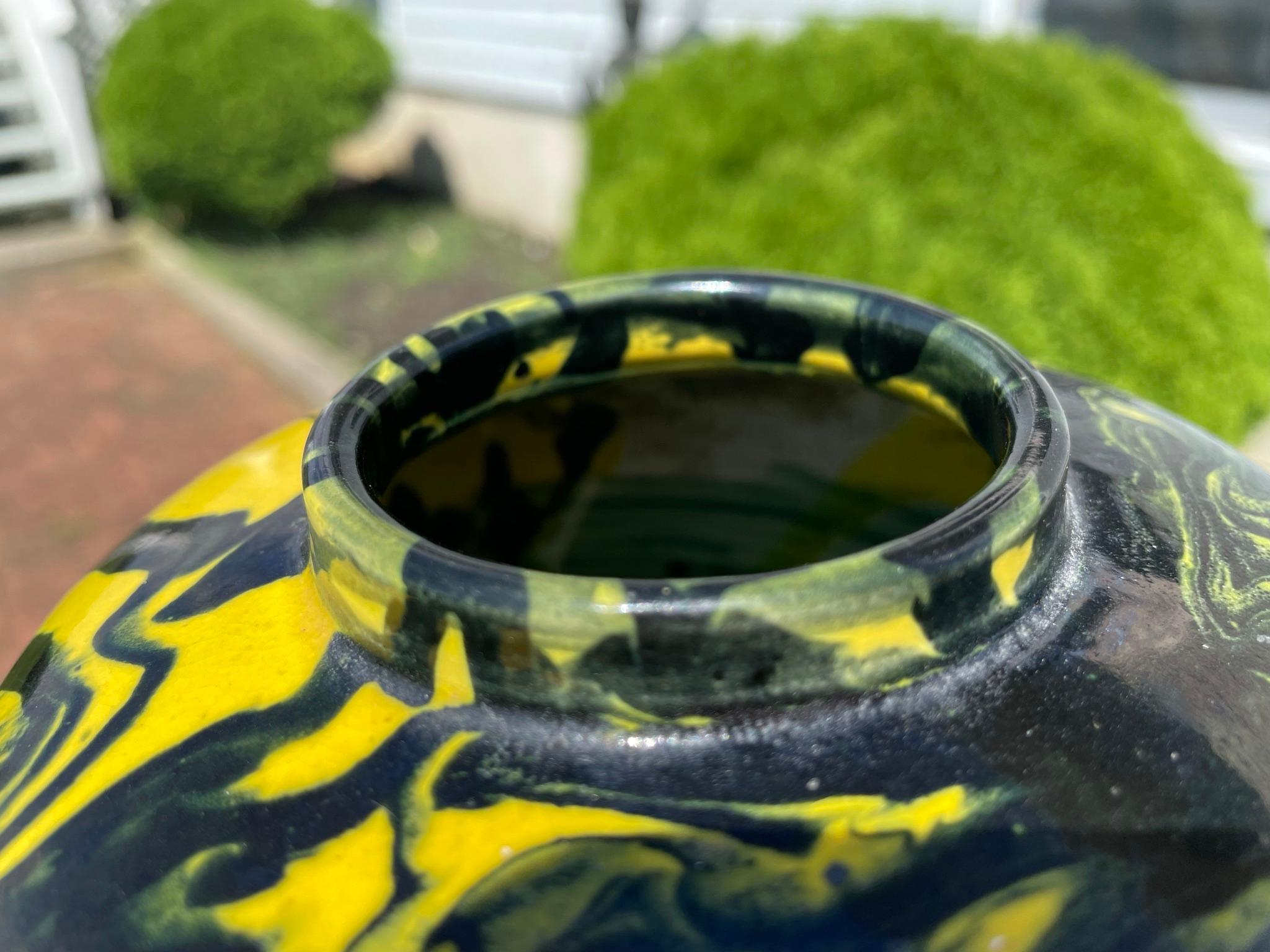 Japanese Black and Yellow Art Deco Studio Vase 3