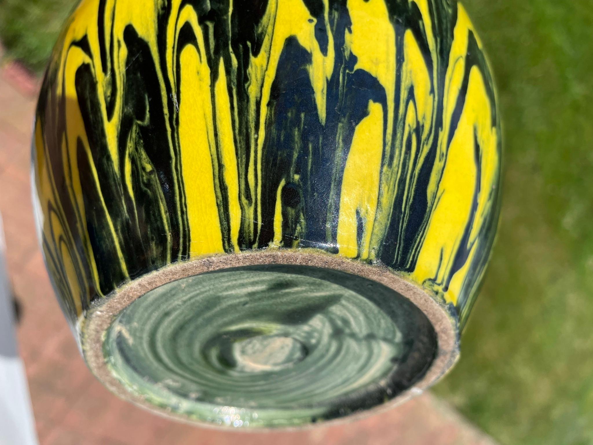 Japanese Black and Yellow Art Deco Studio Vase 5