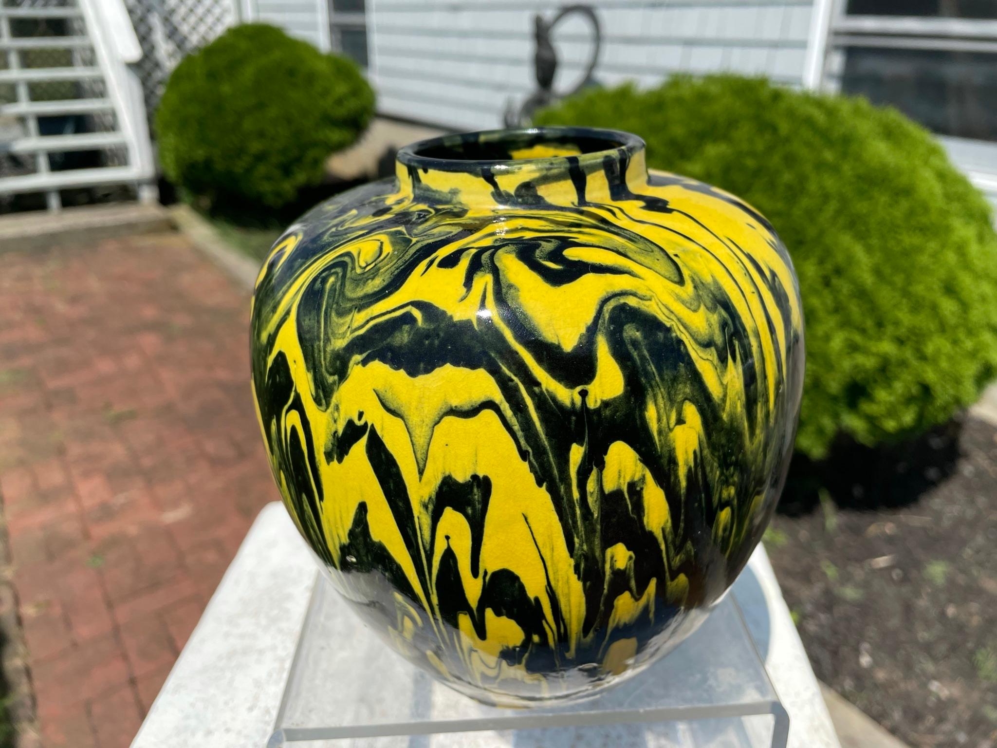 20th Century Japanese Black and Yellow Art Deco Studio Vase